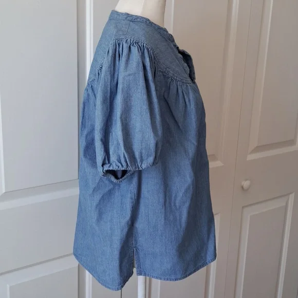 J.Crew Womens Preppy Chambray Puff Short Sleeve Button Down Tunic Blouse M - Picture 4 of 8